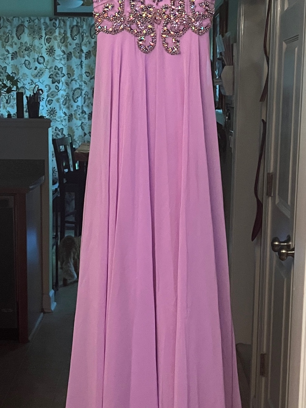 Lilac Beaded Bodice Floor-Length Evening Gown